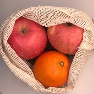 Wholesale Eco-Friendly Drawstring Organic Cotton Customize Logo Mesh Bag For Vegetables Fruits In Stock.