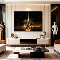 Arte Mural Moderno de Paisaje Urbano para Sala de Estar, Hotel, Torre Eiffel, Luz LED, Pintura Acrílica, Decoración del Hogar