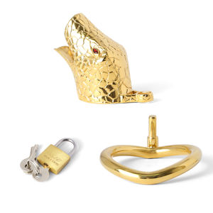 Gratis Custom Box - Bdsm Cockcage Goud Slang Afsluitbaar Penisslot Rvs Cobra <span class=keywords><strong>Ring</strong></span> Mannelijke Kuisheid Apparaat Gordel - Product Image 5