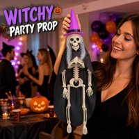 SIPKLR Décoration d'Halloween squelette de sorcière de 40 cm, accessoire effrayant et articulé pour la décoration de fête dans une maison hantée