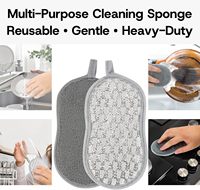 Éponge de cuisine en microfibre double face grise, non rayante, absorbante, avec boucle de suspension, pour le nettoyage de la vaisselle à la maison