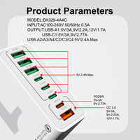 Chargeur rapide 8-en-1 120W 4USB+4PD PD 3.0 multi-ports USB Type-C avec protection SCP/OVP, bloc chargeur mural