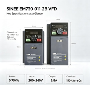 Sinee EM730แปลงความถี่สามเฟส220V AC 11KW อุตสาหกรรมอัตโนมัติมอเตอร์ควบคุมความเร็ว - Product Image 4