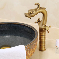 Robinet de lavabo de salle de bain au design rétro de dragon, robinets en cuivre, mélangeur d'eau en laiton
