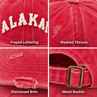 Casquette OEM non structurée à six panneaux, effet délavé, avec broderie de texte personnalisée, visière déchirée et fermeture à boucle métallique pour articles décontractés