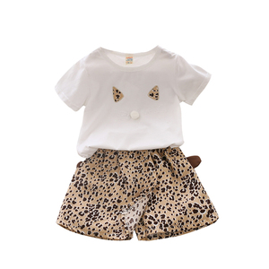 Camiseta Casual Premium de Verano con Estampado de Gato y Pantalones Divertidos con Estampado de Leopardo, Ropa Infantil para Niñas de 3 a 7 Años, Poliéster/Algodón - Product Image 1