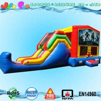 Château gonflable commercial Justfun pas cher avec toboggan intégré, facile à installer pour les enfants
