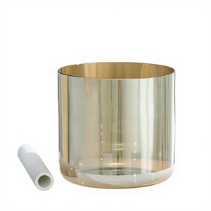 Ciotola Sonora in Cristallo Trasparente Colorato Fatta a Mano per Terapia del Suono, Meditazione, Musica Sanscrita CDEFGAB - Product Image 1