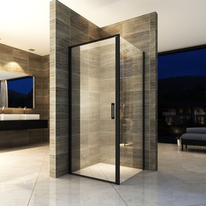 Enceinte de douche de porte pivotante carrée noire mate sans cadre de 6mm pour Hotels-BL-N017F avec cadre en aluminium