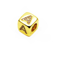 Perles carrées Alphabet en cuivre plaqué or 14 carats avec zircone cubique 6mm 9mm pour bracelet et collier