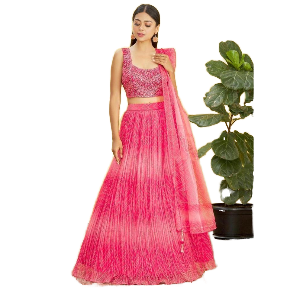 Очаровательное розовое зеркало из органзы для свадьбы Lehenga Choli для матери невесты