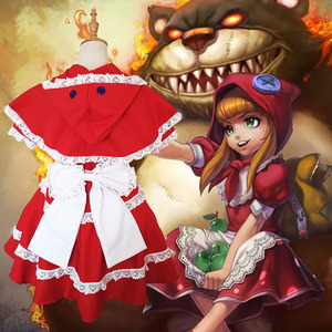 Zixiao Little Red Riding Hood Cosplay Costume Women Adult Red Polyester Dress Set League Of Legends Annie Maid Outfit - Product Image 2