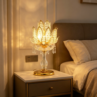 Lampe de table moderne de luxe en cristal de lotus, lampe de bureau LED en métal doré avec gouttes de cristal pour villa, bibliothèque, hall d'hôtel