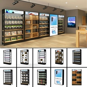 Phụ Kiện Điện Thoại Di Động Tủ Trưng Bày Sắt Gắn Tường Phụ Tùng Điện Tử Di Động Giá Trưng Bày Kết Hợp Gỗ Kim Loại - Product Image 3