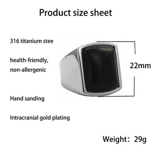 yunnique <b>Men's</b> Stainless Steel <b>Ring</b> Black Stone Geometric Square Retro Style Gift Jewelry - Product Image 5
