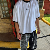 T-shirt à manches courtes en coton lourd surdimensionné avec impression graphique DTG, tricot contrasté, coupe ample, t-shirt à col rond personnalisé pour homme