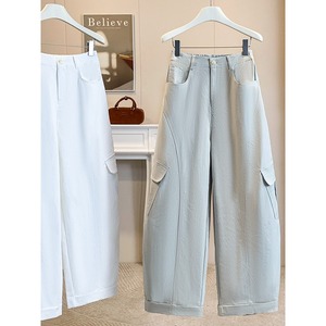 2026 Wholesale <strong>Women</strong> Autumn <strong>Cargo</strong> Wide Leg Pants Flap Pocket High Waist Elastic Back <strong>Cuffed</strong> Hem Oversized Button Fly Two Color - Product Image 6