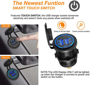Chargeur de <span class=keywords><strong>voiture</strong></span> à charge rapide QC3.0 avec prise USB-A et prise USB 36W, interrupteur tactile et affichage LED pour <span class=keywords><strong>voiture</strong></span>, bus, bateau - Product Image 3