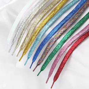 Custom shoelaces / flat shoelaces Christmas color colorful metallic glitter gold shoelaces / shoe lace manufacturing