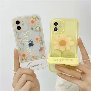 Penutup cangkang dudukan meja tak terlihat, desain baru untuk iPhone 14 13 12 11 XS Pro Max XR 7 8 Plus TPU lembut bunga kartun