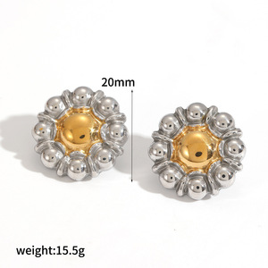 Pendientes de Acero Inoxidable con Cuentas Redondas Doradas, Pendientes de Oro de 18k, Resistentes al Deslustre y al Agua, Pendientes de Botón para Mujer - Product Image 6