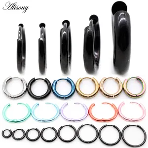 Alisouy Stainless Steel 1.6/2/2.5/3/5mm Thickness Women Men Circle Clip Round Huggie Hoop Earrings Ear Helix Piercing Jewelry