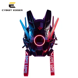 CYBER18 Cosplay Mechanical Nasus Mask Samurai Triangle PROJECT Cyberpunk Masks Circle LED light Halloween DJ Bar Party Gift