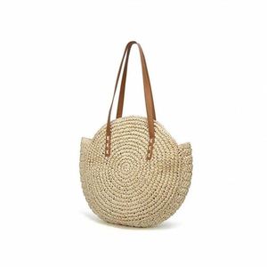 Venta al por mayor: Bolsos de paja para niños con borlas, bolsos de axila para mujer con cierre de concha, de ratán. - Product Image 3