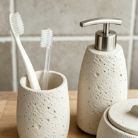 Ensemble de salle de bain moderne à texture terrazzo, 4 pièces, distributeur de savon en résine, pot de rangement, décoration minimaliste moderne pour la maison