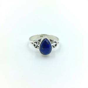 Bague en argent sterling 925 avec cabochon en lapis-lazuli naturel en forme de goutte, bijoux bohèmes faits à la main, tendance, pour les fêtes, vente en gros - Product Image 4