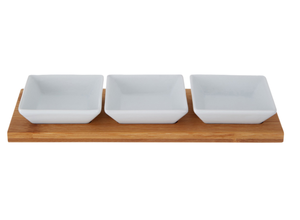 2026 <span class=keywords><strong>vendita</strong></span> calda Premier <span class=keywords><strong>casalinghi</strong></span> in porcellana bianca quadrati ciotole Snack su vassoio di bambù Set di 3 - Product Image 2