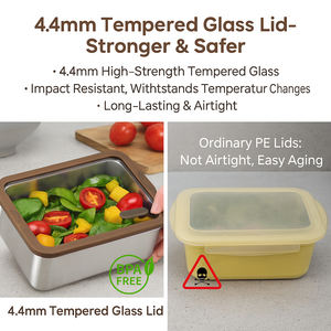 Boîtes à <span class=keywords><strong>lunch</strong></span> à couvercle en <span class=keywords><strong>verre</strong></span> compartimenté en acier inoxydable 304 Factory Direct 800ml étanches et chauffantes avec joint sans odeur - Product Image 5