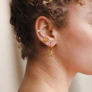 Boucles d'oreilles créoles étoile de mer, clous d'oreilles perle, boucles d'oreilles coquillage, ensemble de bijoux fantaisie en alliage de zinc - Product Image 4