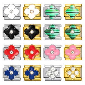 Four Leaf <b>Clover</b> Rhinestone Modular <b>Bracelet</b> Stainless Steel Chain Gift For Unisex Fashion Jewelry Accessory - Product Image 1