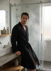 Accappatoio Premium in Mussola di Cotone a 4 Strati Nero 100% Cotone Traspirante Morbido Unisex Leggero ad Asciugatura Rapida per Uomo - Product Image 5