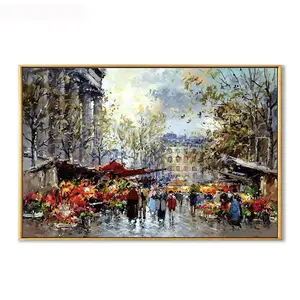 Artiste expérimenté peint à la main Impression couteau paysage peinture sur toile à la main texturé impression marché peinture à l'huile