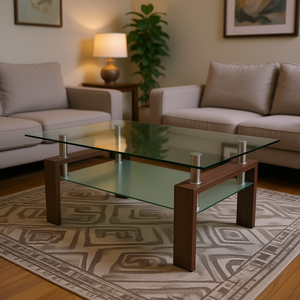 Mesa de Centro Moderna Rectangular de Vidrio y Nogal, Mueble para Sala de Estar, Modelo D0100HPL60Y - Product Image 2