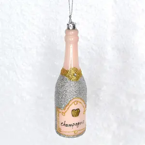 Benutzer definierte Glitzer Aufkleber mund geblasen Glas Champagner Flasche Weihnachts baum hängen Kugeln Ornamente Weihnachts dekoration Geschenk Handwerk Ideen