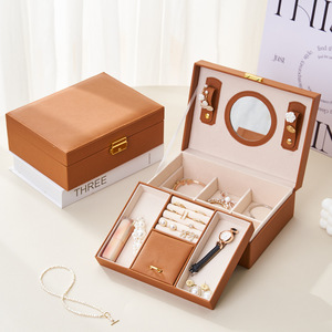 Manufacturer Customizable Large Capacity Jewelry <b>Storage</b> <b>Box</b> Necklaces Rings Earrings Bracelets Organizer for Travel with Mirror - Product Image 1