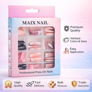 108 <span class=keywords><strong>faux</strong></span> <span class=keywords><strong>ongles</strong></span> à presser de style français, 9 couleurs, couverture complète, réutilisables, pour salon et DIY, vente en gros - Product Image 1