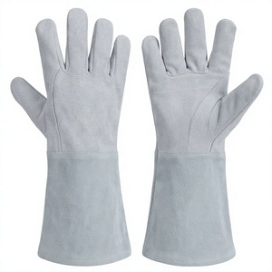 Guantes de soldadura de cuero vacuno resistente con puño largo para protección contra calor y chispas, ignífugos para construcción industrial - Product Image 3