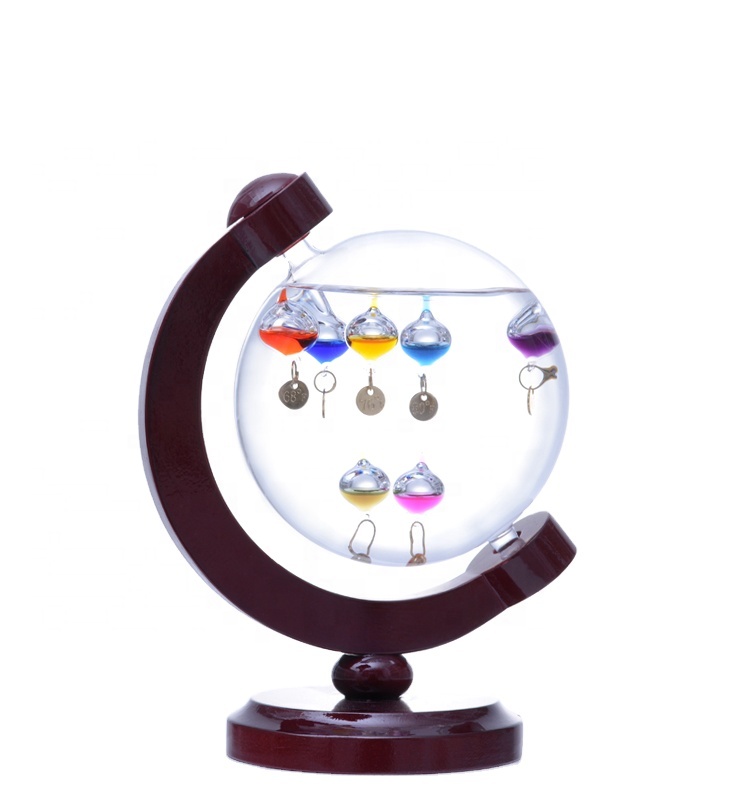 Glass China Clear Wholesale Folk Wooden products Galileo Thermometers rotating glass interesting home decor office tableware