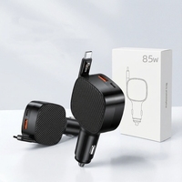 Chargeur de voiture USB-C rapide de haute qualité 85W avec charge rapide QC 3.0 rétractable 3 en 1 pour ordinateurs portables, téléphones mobiles, appareils photo