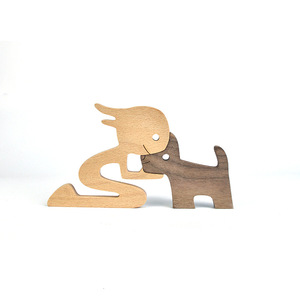 Decorazione in legno intaglio <span class=keywords><strong>a</strong></span> mano il cane e la donna figurina di artigianato in legno statua animale piccola casa salotto scaffale tavolo - Product Image 4