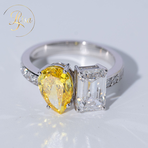 <span class=keywords><strong>Anello</strong></span> di fidanzamento con diamante colorato VVS 4.6 carati certificato IGI, creato in laboratorio, personalizzato in <span class=keywords><strong>argento</strong></span> 925, con <span class=keywords><strong>smeraldo</strong></span> Toi Et Moi, <span class=keywords><strong>anello</strong></span> con diamante da laboratorio per donna - Product Image 1
