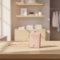 Dompet Gantung Leher Gaya Korea untuk Pelajar, Dompet Koin Mini Ultra Tipis dan Pendek, Mudah Dibawa, Bahan PU dengan Ritsleting