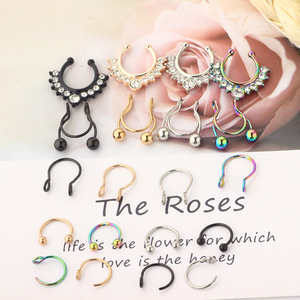 Set de boucles d'oreilles à Clip en acier inoxydable, <span class=keywords><strong>faux</strong></span> anneaux pour le nez et l'oreille, sans <span class=keywords><strong>Piercing</strong></span>, en cristal, style Punk, 2 pièces - Product Image 4