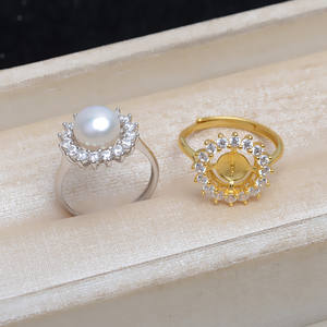 Anneau de doigt ajustable en argent S925, motif tournesol, anneau ouvert, cache-taches avec 9-10 perles, support vide, composants de bijoux 5033 - Product Image 3