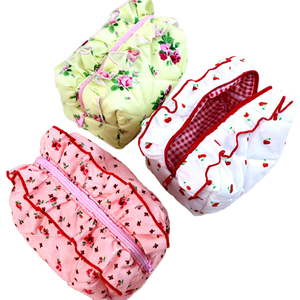 Bolsa de Almacenamiento de Maquillaje Portátil con Cierre de Algodón Vintage, Bolsa de Cosméticos de Gran Capacidad con Estampado Floral Elegante para Mujer - Product Image 1