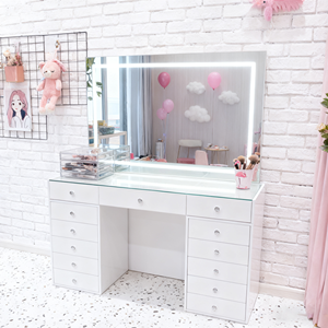 Juego de Tocador Moderno para Dormitorio con Luces LED de Brillo Ajustable, Espejo Grande y 13 Cajones, Escritorio de Maquillaje para Sala de Estar - Product Image 2